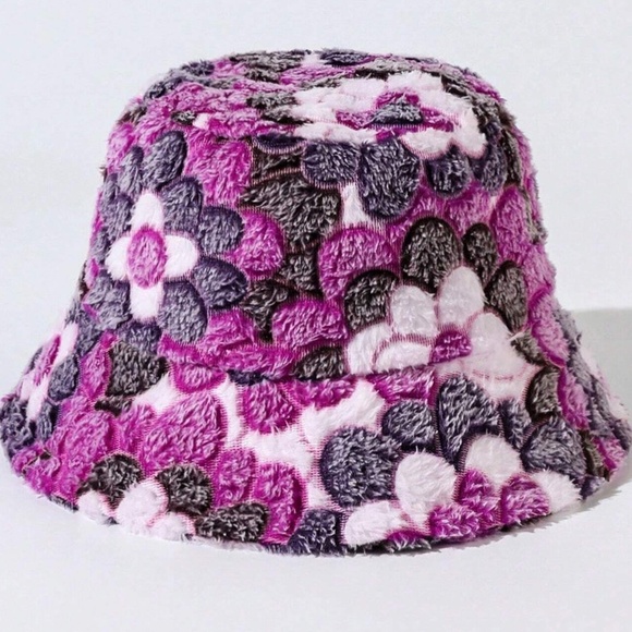 Boho Fuzzy Floral Print Bucket Hat - Picture 4 of 5